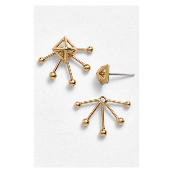 New Rebecca Minkoff Pyramid Fan Stud Pearl Earrings Winter Snow Christmas Gift - Picture 3 of 5